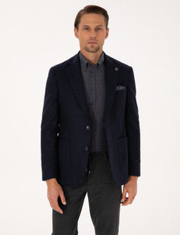 Lacivert Slim Fit Y_n Kar___ml_ Ceket