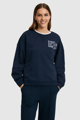 Kad_n Lacivert Bisiklet Yaka Sweatshirt