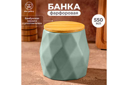 Банка д/хранения 550 мл 10,5*10,5*10,5 см Мятная+ бамбук. крышка с силик. упл.
