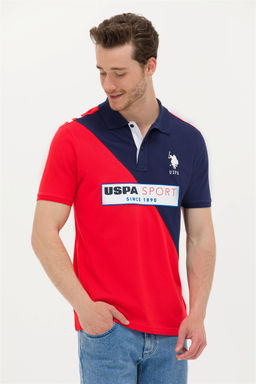 Мужская красная футболка с воротником-поло