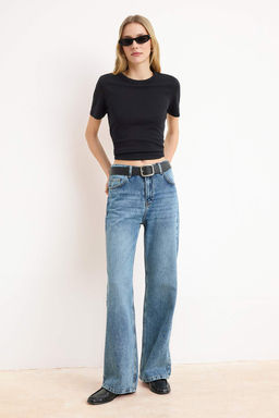 Siyah YUMUSACIK Tencel Kar?s?ml? Yuksek Bel Wide Leg Jeans TWOSS26JE00134 - Trendyolmilla фото 3