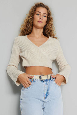 Mint Crop Yumusak Dokulu Kruvaze Triko Kazak TWOAW24KZ00381 - Trendyolmilla фото 19