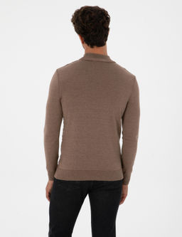 Vizon Melanj Slim Fit _eyrek Yaka Triko Kazak