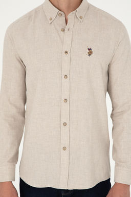 Мужская бежевая базовая рубашка с длинным рукавом - U.s. polo assn фото 13