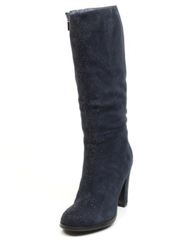 02-F65-011M DARK BLUE Сапоги зимние женские (натуральная замша, натуральный мех (полностью))