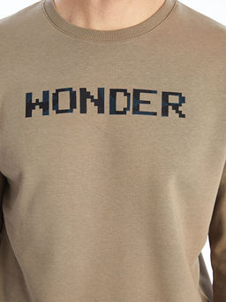 Bisiklet Yaka Bask?l? Erkek Kal?n Sweatshirt