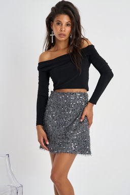 Юбка с пайетками графит