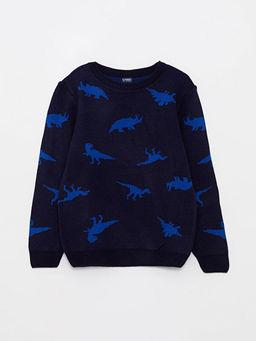 Bisiklet Yaka Desenli Uzun Kollu Erkek ?ocuk Triko Kazak