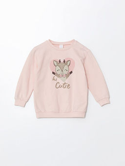 Bisiklet Yaka Uzun Kollu Bask?l? K?z Bebek Sweatshirt