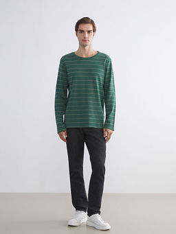 Bisiklet Yaka Uzun Kollu ?izgili Erkek Ti??rt