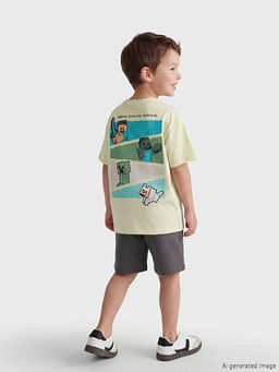 Bisiklet Yaka Minecraft Bask?l? Erkek ?ocuk Ti??rt