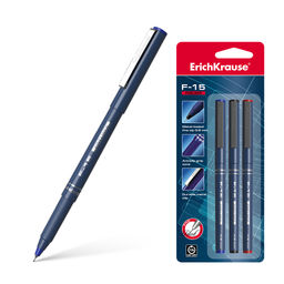 Цена за 48 шт. Набор из 3 ручек капиллярных ErichKrause F-15 Stick Classic, цвет чернил: синий, черный, красный (в блистере)