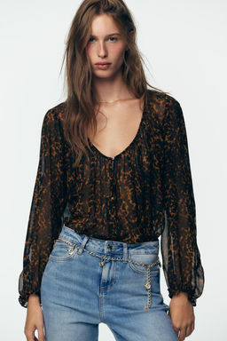 ANIMAL PRINT SEMI-SHEER BLOUSE - Zara фото 3