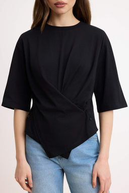 Ekru Regular/Normal Kal?p Dusuk Kol Truvakar Tok %100 Pamuk Orme T-Shirt TWOSS26TS00198 - Trendyolmilla фото 7
