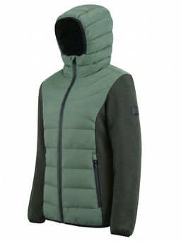 Куртка женская гибридная стёганая с капюшоном с графеновой подкладкой цвета хаки 9630_1Kh