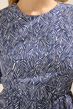 Indigo Cizgili Etegi Belden Ac?lan Cut Out / Volan Mini Dokuma Elbise TWOSS22EL2858