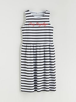 Bisiklet Yaka ?izgili K?z ?ocuk Elbise