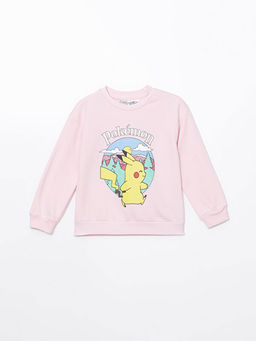 Bisiklet Yaka Pikachu Bask?l? K?z ?ocuk Kal?n Sweatshirt