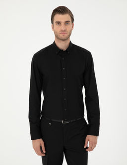 Рубашка Siyah Slim Fit длинный рукав черная