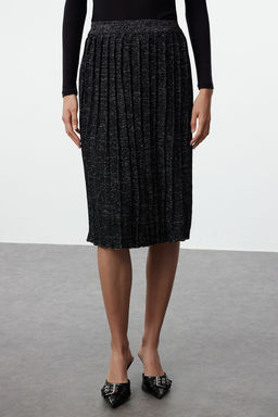 Siyah Midi Simli Pileli Triko Etek TWOAW24ET00000
