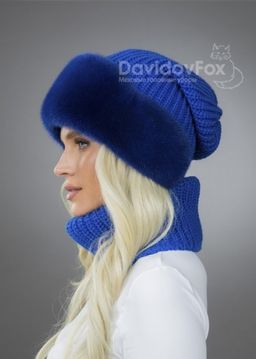 Шапка Ника норка трикотаж индиго