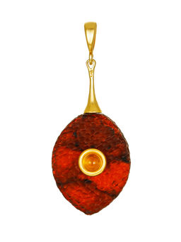 Подвеска Марс из кусаного янтаря с инкрустацией