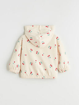 Kap??onlu Kiraz Bask?l? K?z Bebek Fermuarl? Sweatshirt