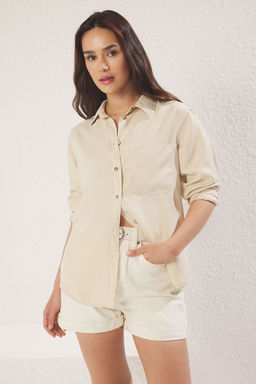 TRENDYOLMILLA Mint %100 Tencel Denim Gomlek TWOSS25GO00121