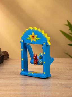 Сувенир Зайки на качелях, 11?5.4?14.4 см, дерево, синий