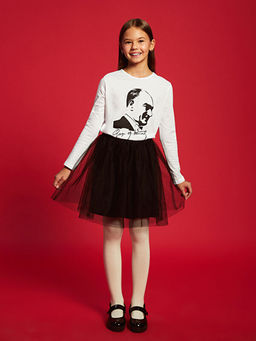 Bisiklet Yaka Atat?rk Bask?l? K?z ?ocuk Ti??rt - Waikiki фото 2