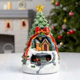 Светодиодная фигура «Поезд и оленёнок» 26×14×14 см, полистоун, от батареек АААх3, свечение мульти