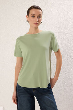 Mint More Sustainable Soluk efektli Modal Kumas Oversize/Genis Kesim Orme T-Shirt TWOSS25TS00124