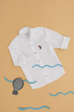 Белая базовая рубашка с длинным рукавом для мальчика