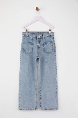 Ac?k Mavi K?z Cocuk 100% Pamuk Ayarlanabilir Lastikli K?z Cocuk Denim Jeans TKDAW26JE00007 - Trendyolmilla фото 2