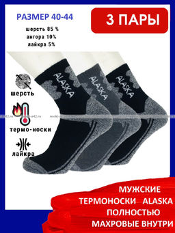 Цена за 3 пар. 3 ПАРЫ - АЛЯСКА Термоноски мужские ШЕРСТЯНЫЕ спортивные ВНУТРИ МАХРА арт. 1229