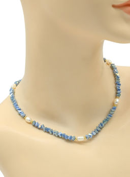 Чокер из циркона с жемчугом цв. сизый, 41см