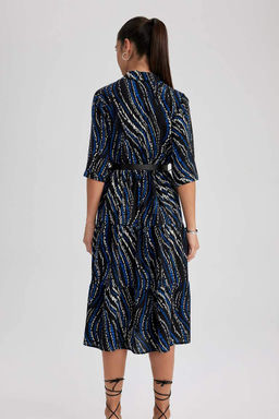 Платье миди с воротником-рубашкой и узором до половины рукава - Defacto фото 7