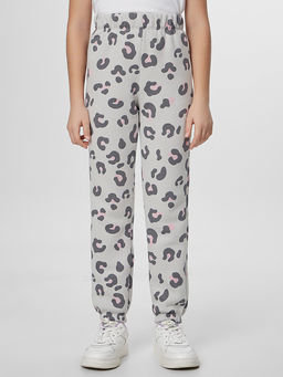 Брюки для девочек серые с леопардовым принтом