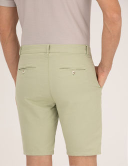 A__k Ye_il Slim Fit Keten Kar___ml_ Beli Lastikli Bermuda _ort