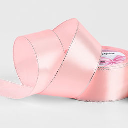 Цена за 2 шт. Лента атласная, с серебряным люрексом, 40 мм, 23±1 м, розовая №04
