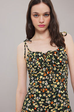 Mavi Cicek Bask?l? Burumcuk Ask?l? Skater/Belden Ac?lan Mini Orme Elbise TWOSS25EL00237 - Trendyolmilla фото 6