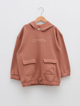 Kap??onlu Yaz? Bask?l? Uzun Kollu K?z ?ocuk Sweatshirt