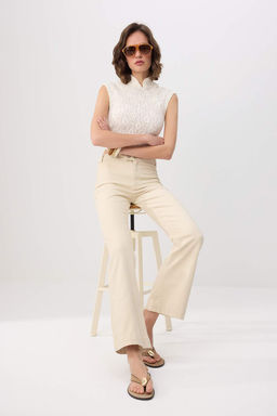 Ekru Yuksek Bel Orta Esnek Flare Ispanyol Paca Jeans TWOSS26JE00276 - Trendyolmilla фото 2
