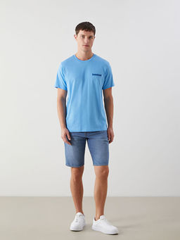 Bisiklet Yaka K?sa Kollu Bask?l? Penye Erkek Ti??rt