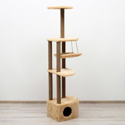 Комплекс для кошек с когтеточкой, угловой, с гамаком, 48 х 48 х 171 см, джут, искусственный мех, беж - Пижон фото 10