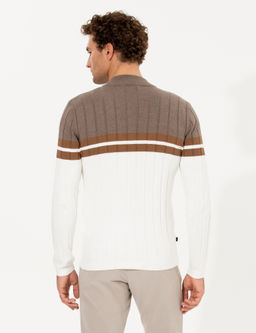 Белый облегающий трикотажный кардиган с высоким воротником - Cacharel фото 11