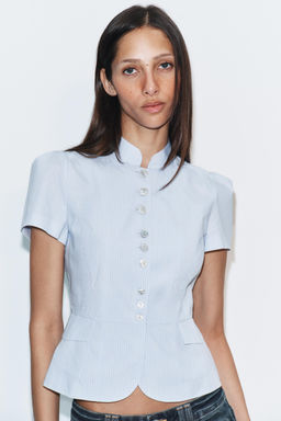 TOP MANGA CORTA BOTONES / Azul / Blanco
