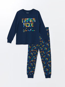 Bisiklet Yaka Bask?l? Uzun Kollu Erkek ?ocuk Pijama Tak?m?