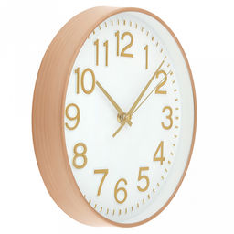 Часы настенные Вертум д24,4см, h4см, мягкий ход, циферблат белый; цифры арабские, золотой; корпус пластик, бежевый под дерево; в коробке (Китай) - Домашняя мода фото 3