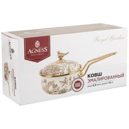 КОВШ AGNESS ЭМАЛИРОВАННЫЙ, СЕРИЯ ROYAL GARDEN 14СМ / 0,9Л D=14 СМ ДЛИНА=31СМ ПОДХОДИТ ДЛЯ ИНДУКЦИОН